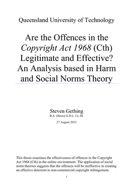 Offences in the Copyright Act 1968 (Cth) Legitimate and Effective? an Analysis Based in Harm and Social Norms Theory