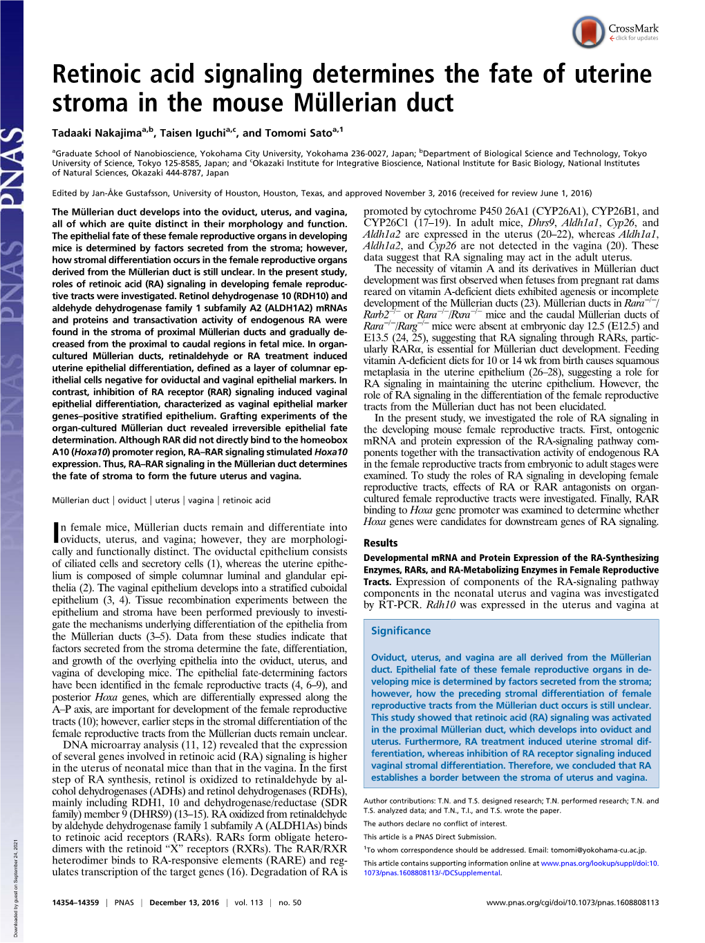 Retinoic Acid Signaling Determines the Fate of Uterine Stroma in the Mouse Müllerian Duct