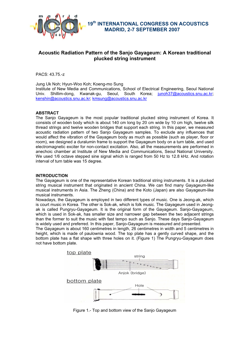 Acoustic Radiation Pattern of the Sanjo Gayageum: a Korean Traditional Plucked String Instrument