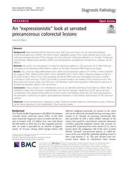 An “Expressionistic” Look at Serrated Precancerous Colorectal Lesions Giancarlo Marra