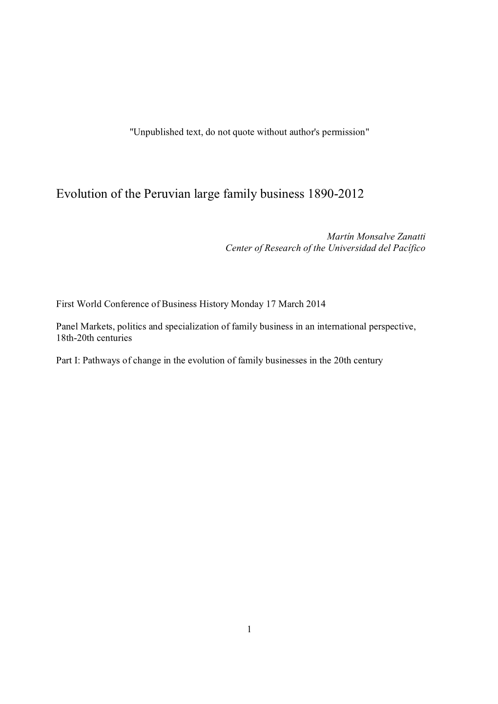 Evolution of the Peruvian Large Family Business 1890-2012