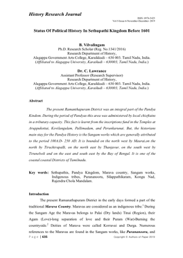 History Research Journal ISSN: 0976-5425 Vol-5-Issue-6-November-December- 2019