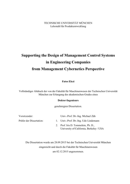 Supporting the Design of Management Control Systems in Engineering Companies from Management Cybernetics Perspective