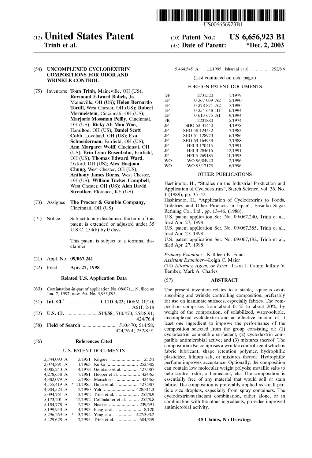 (12) United States Patent (10) Patent No.: US 6,656,923 B1 Trinh Et Al