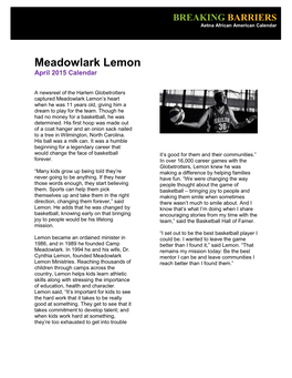 Meadowlark Lemon April 2015 Calendar