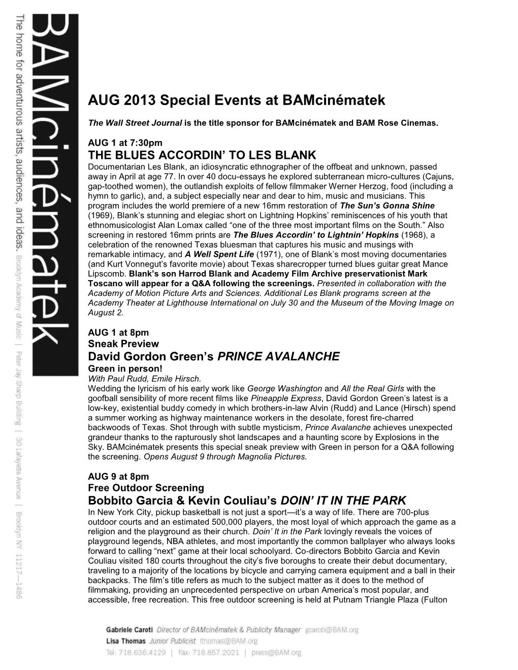 AUG 2013 Special Events at Bamcinématek