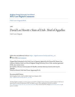 David Lee Hewitt V. State of Utah : Brief of Appellee