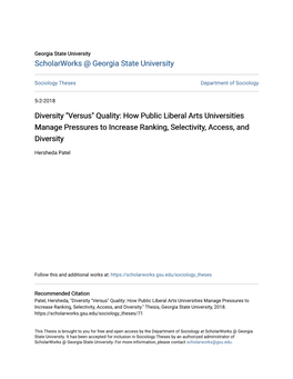 How Public Liberal Arts Universities Manage Pressures to Increase Ranking, Selectivity, Access, and Diversity
