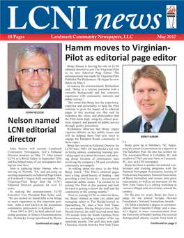 Pilot As Editorial Page Editor Benjy Hamm Is Leaving His Role As LCNI Editorial Director to Join the Virginian-Pilot As Its New Editorial Page Editor