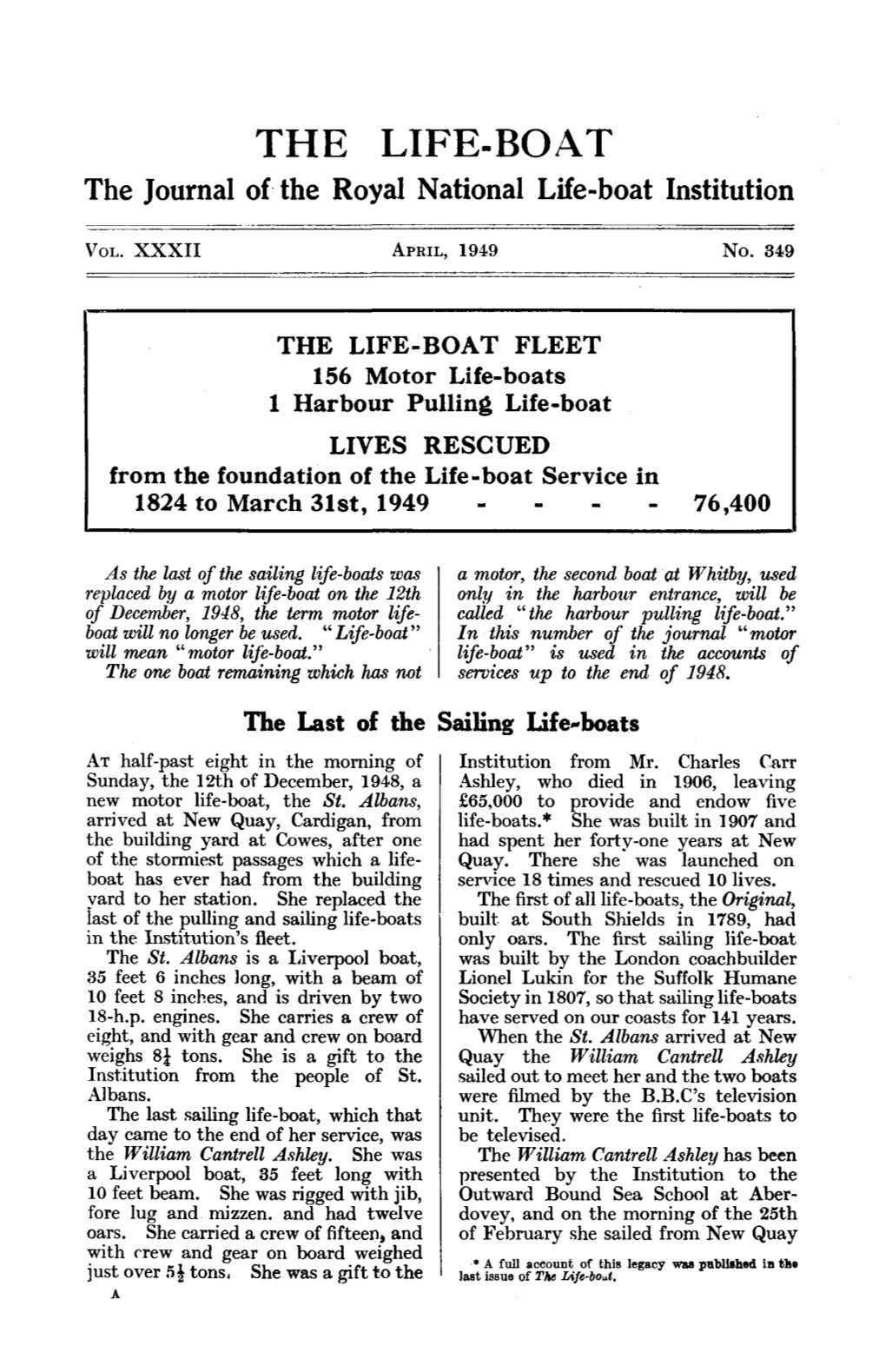 THE LIFE-BOAT the Journal of the Royal National Life-Boat Institution