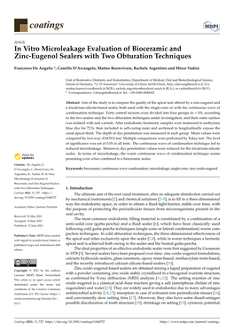 In Vitro Microleakage Evaluation of Bioceramic and Zinc-Eugenol Sealers with Two Obturation Techniques