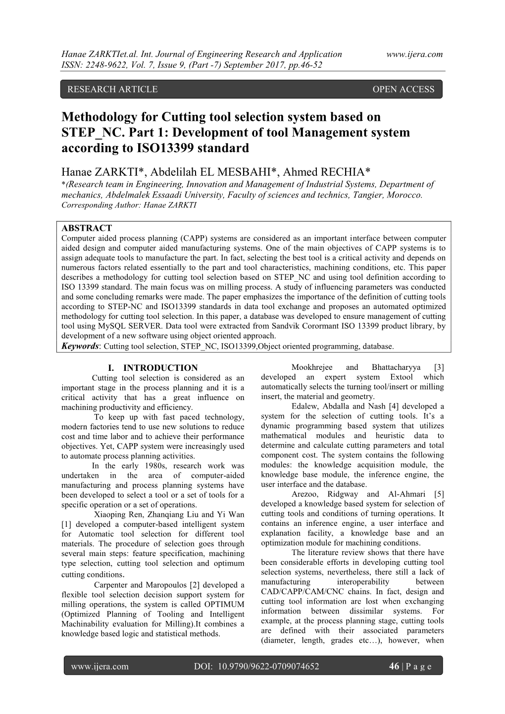 Methodology for Cutting Tool Selection System Based on STEP NC. Part 1: Development of Tool Management System According to ISO13399 Standard