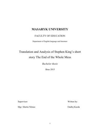 Translation and Analysis of Stephen King's Short Story the End of the Whole Mess