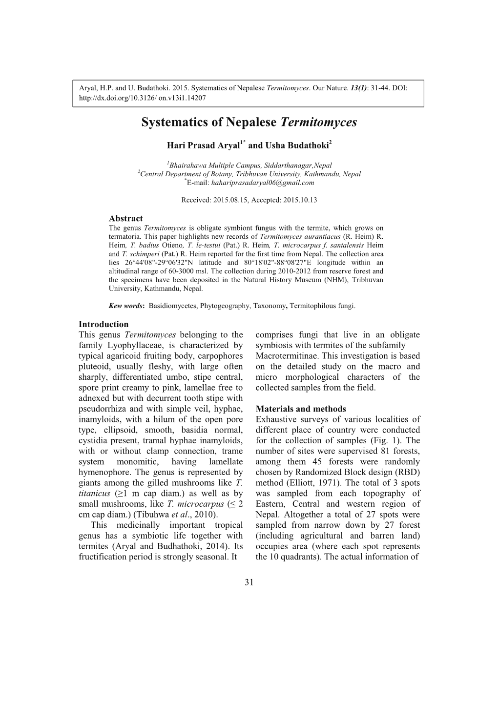 Systematics of Nepalese Termitomyces