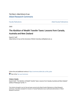 The Abolition of Wealth Transfer Taxes: Lessons from Canada, Australia and New Zealand