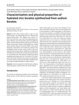 Characterization and Physical Properties of Hydrated Zinc Borates Synthesized from Sodium Borates