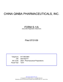 China Qinba Pharmaceuticals, Inc