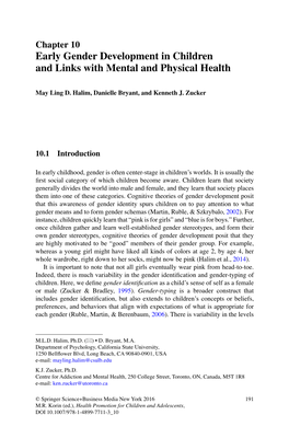 Early Gender Development in Children and Links with Mental and Physical Health