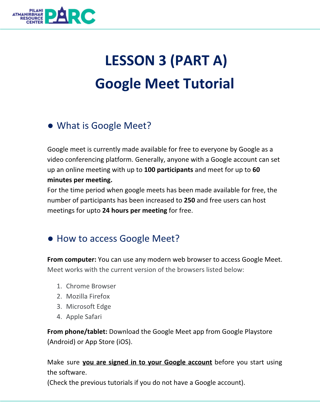 LESSON 3 (PART A) Google Meet Tutorial