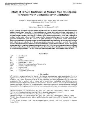 Effects of Surface Treatments on Stainless Steel 316 Exposed to Potable Water Containing Silver Disinfectant
