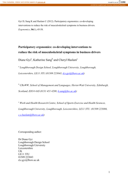 Participatory Ergonomics: Co-Developing Interventions to Reduce the Risk of Musculoskeletal Symptoms in Business Drivers