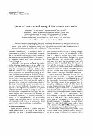 Spectral and Electrochemical Investigations of Ketorolac Tromethamine