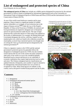 List of Endangered and Protected Species of China from Wikipedia, the Free Encyclopedia