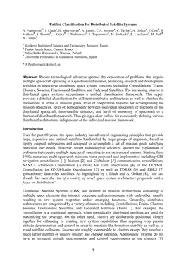 1 Unified Classification for Distributed Satellite Systems Abstract