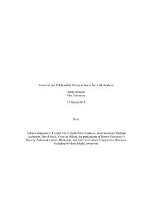 Formalist and Relationalist Theory in Social Network Analysis