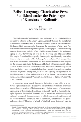 Polish-Language Clandestine Press Published Under the Patronage of Kanstancin Kalinoŭski