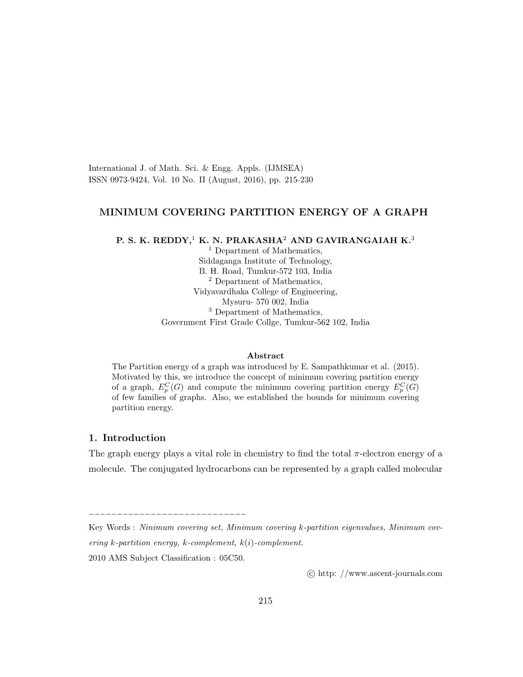 Minimum Covering Partition Energy of a Graph -..:: Ascent Journals