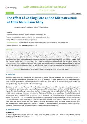 The Effect of Cooling Rate on the Microstructure of A356 Aluminium Alloy