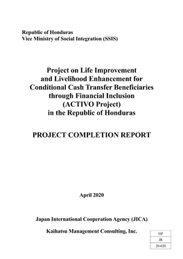 Project on Life Improvement and Livelihood Enhancement for Conditional Cash Transfer Beneficiaries Through Financial Inclusion (