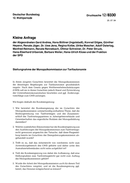 Kleine Anfrage Der Abgeordneten Gerd Andres, Hans Büttner (Ingolstadt), Konrad Gilges, Günther Heyenn, Renate Jäger, Dr