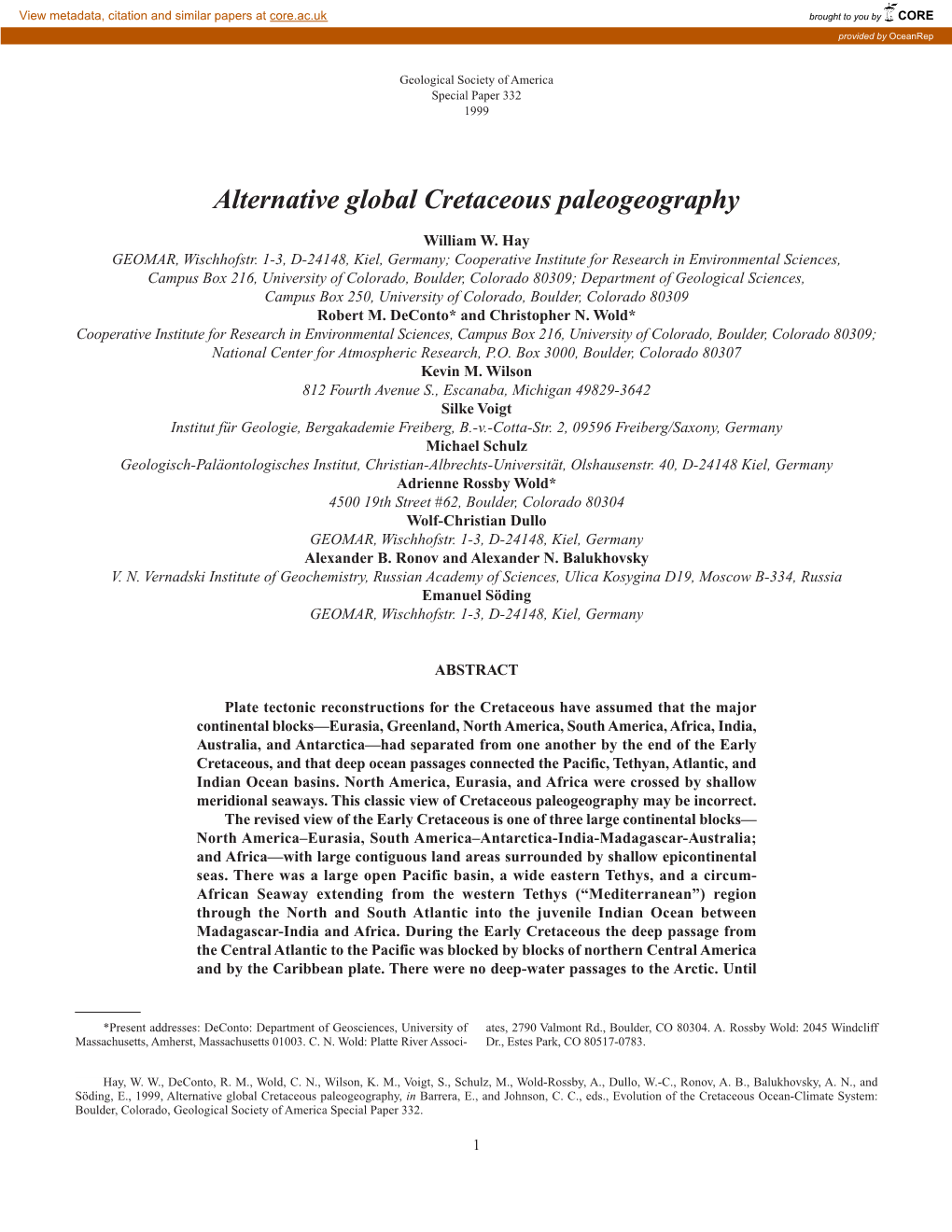 Alternative Global Cretaceous Paleogeography