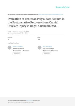Evaluation of Pentosan Polysulfate Sodium in the Postoperative Recovery from Cranial Cruciate Injury in Dogs: a Randomized