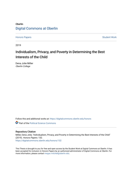 Individualism, Privacy, and Poverty in Determining the Best Interests of the Child