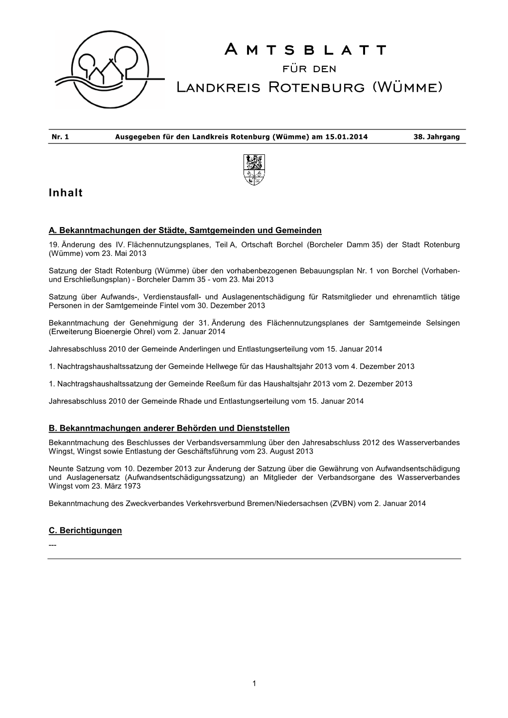 Amtsblatt Für Den Landkreis Rotenburg (Wümme)