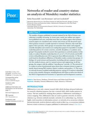 Networks of Reader and Country Status: an Analysis of Mendeley Reader Statistics