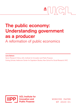 The Public Economy: Understanding Government As a Producer a Reformation of Public Economics