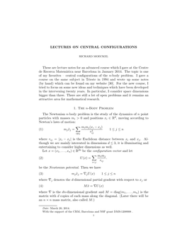 LECTURES on CENTRAL CONFIGURATIONS These Are
