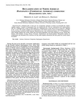 Reclassification of North American Haplopappus (Compositae: Astereae) Completed: Rayjacksonia Gen
