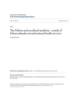 THE FABIANS and SOCIALIZED MEDICINE: a Study of Fabian Attitudes Toward National Health Services