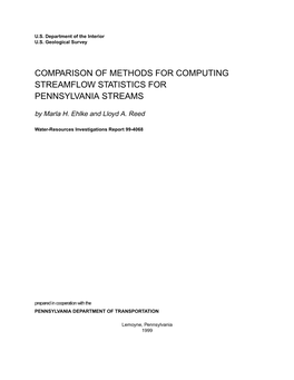 COMPARISON of METHODS for COMPUTING STREAMFLOW STATISTICS for PENNSYLVANIA STREAMS by Marla H