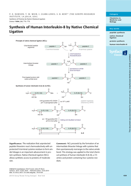 Synthesis of Human Interleukin-8 by Native Chemical Ligation