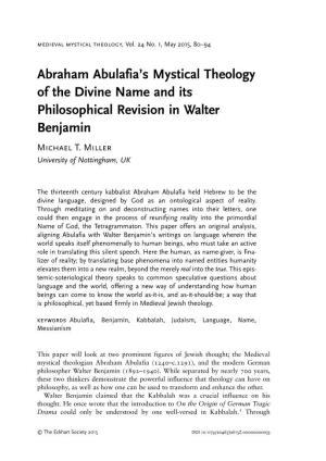 Abraham Abulafia's Mystical Theology of the Divine Name and Its