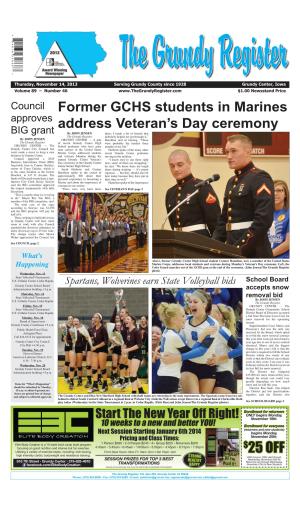 Former GCHS Students in Marines Address Veteran's Day Ceremony