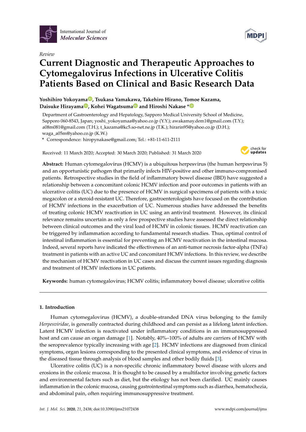 Current Diagnostic and Therapeutic Approaches to Cytomegalovirus Infections in Ulcerative Colitis Patients Based on Clinical and Basic Research Data