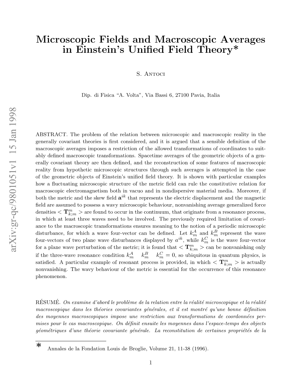 Microscopic Fields and Macroscopic Averages in Einstein's Unified Field