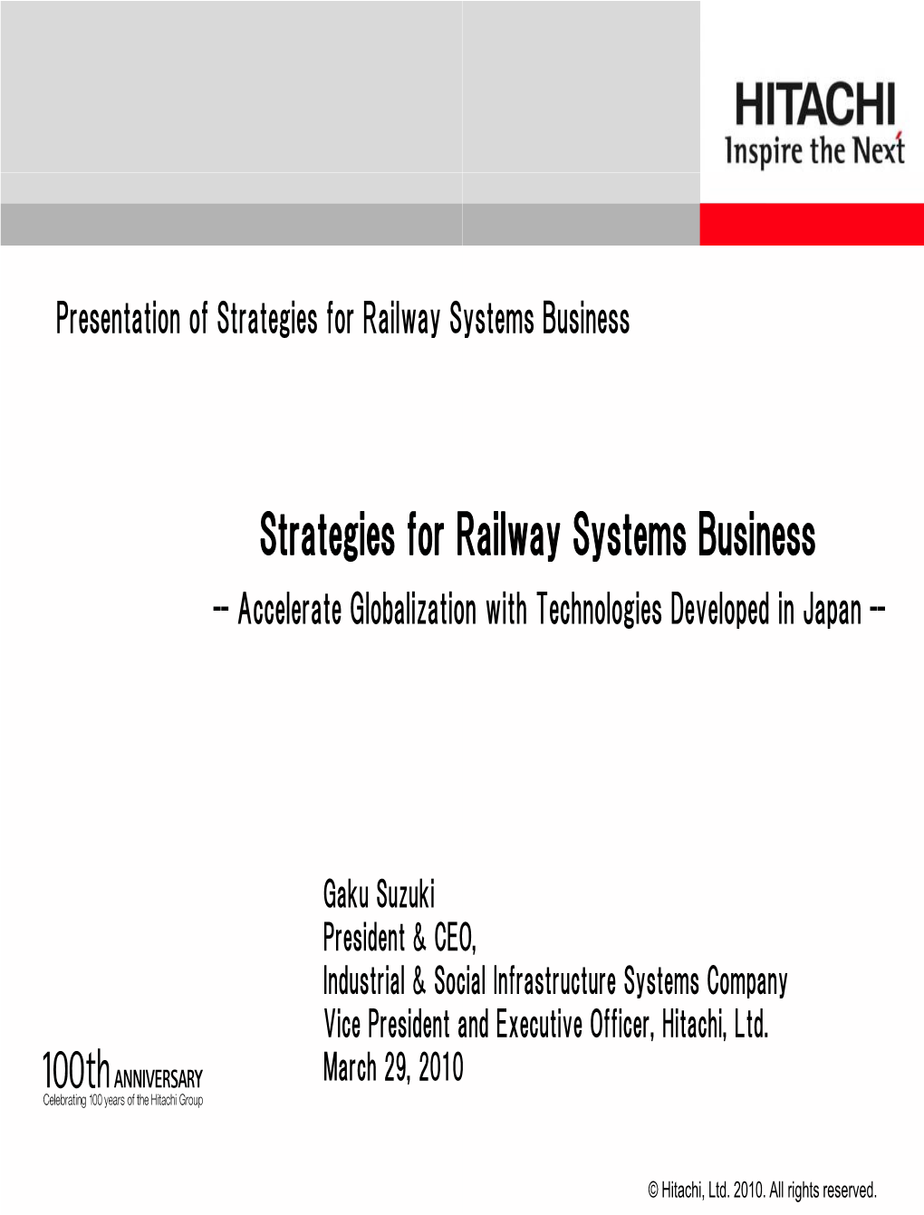 Presentation of Strategies for Railway Systems Business